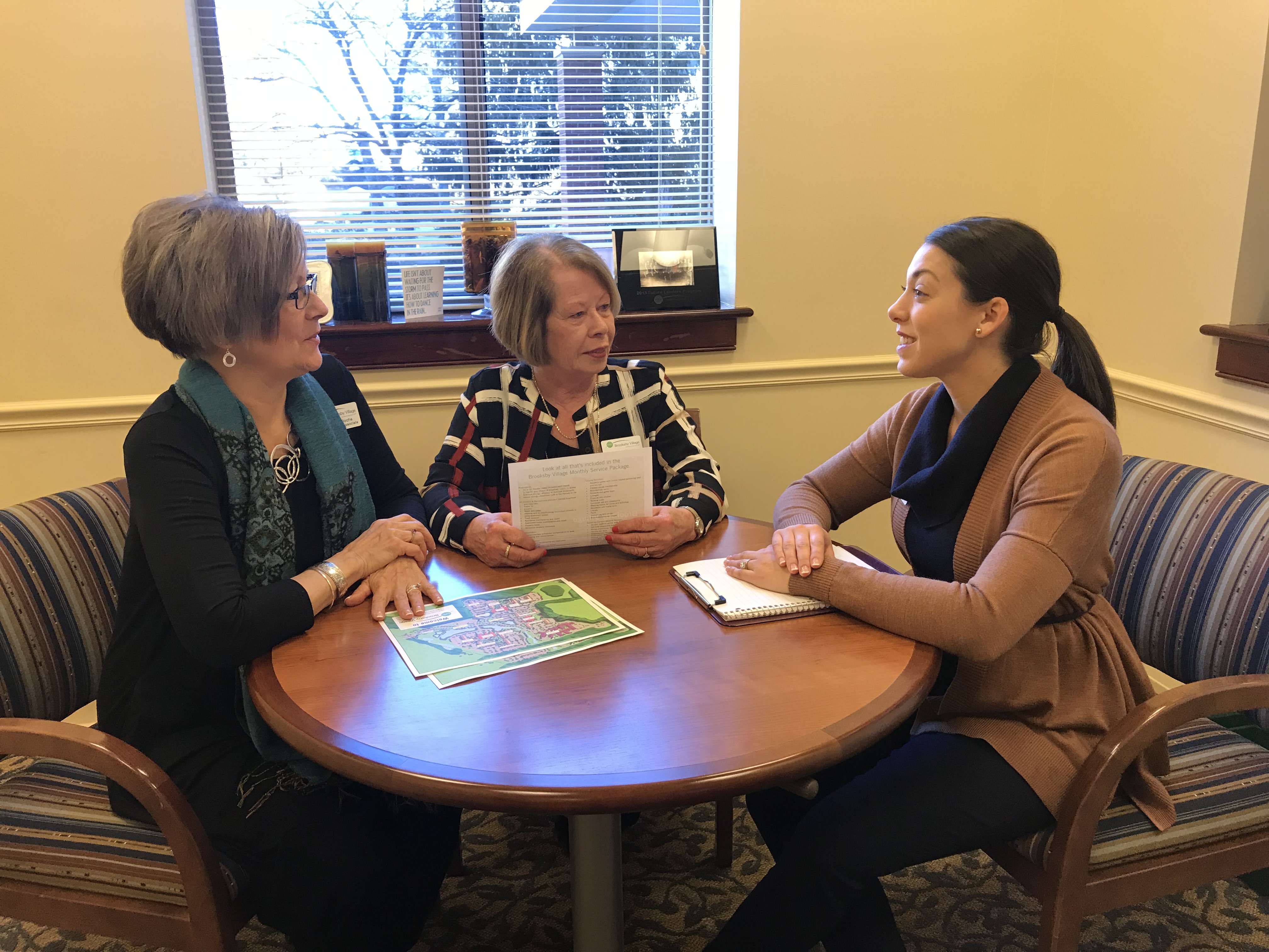 From left to right; Diane DeRoche, Senior Sales Associate, Brooksby Village; Barbara Nunes, Sales Associate, Brooksby Village meeting with Gina Fernandez, Sales Manager, Brooksby Village to discuss all the appointments for the day in the Sales Office. From left to right; Diane DeRoche, Senior Sales Associate, Brooksby Village; Barbara Nunes, Sales Associate, Brooksby Village meeting with Gina Fernandez, Sales Manager, Brooksby Village to discuss all the appointments for the day in the Sales Office.