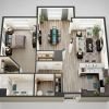 3D floor plan of the Newbury apartment at Tallgrass Creek Senior Living in Overland Park, KS.
